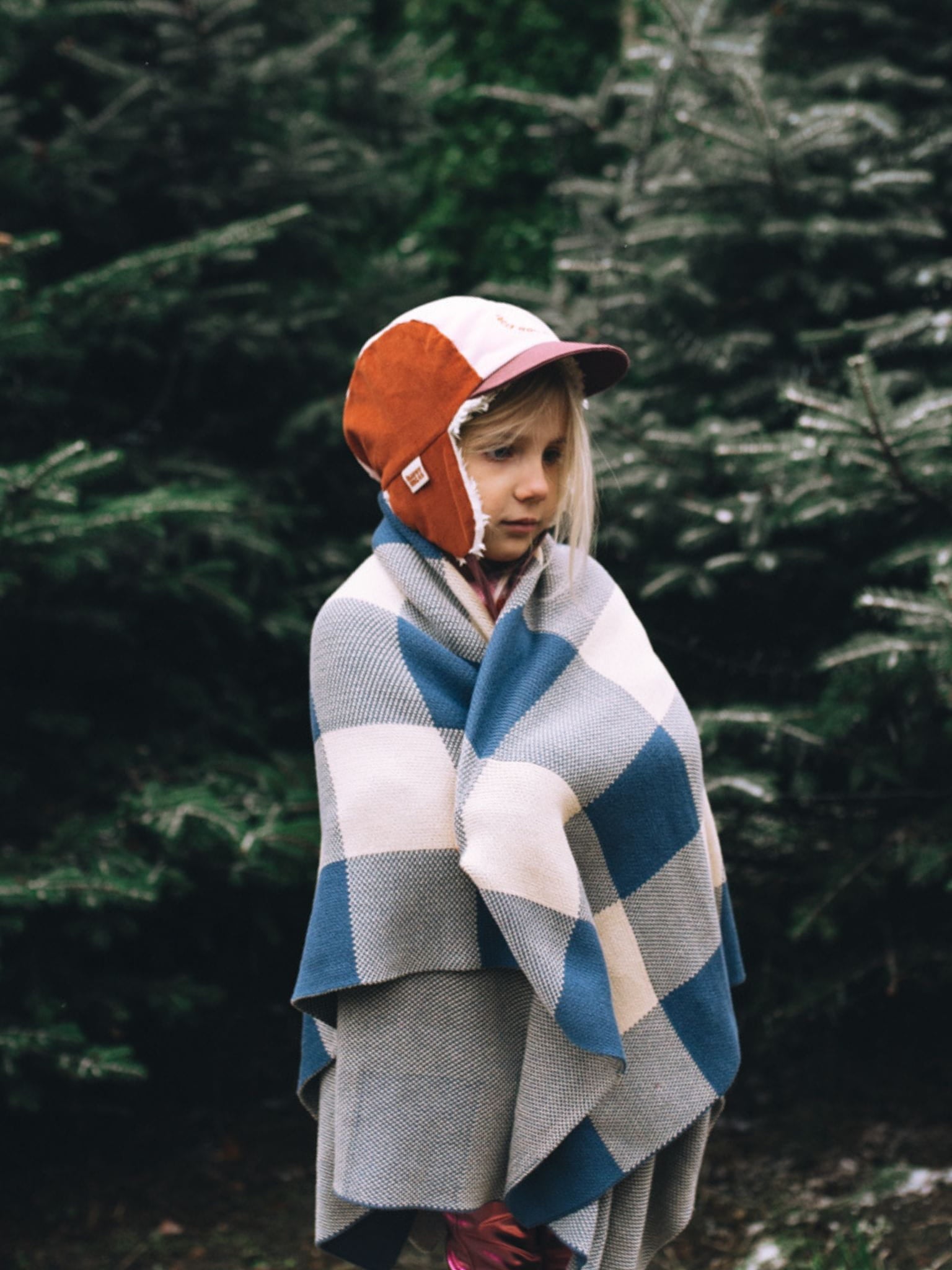 dziecięca czapka uszatka bawełniana różowa bordowa pink snow cotton hat dziewczynka dziecko 