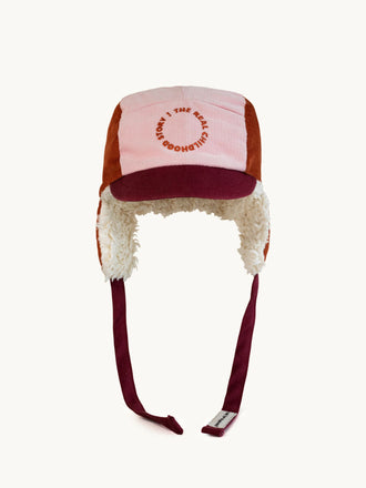 dziecięca czapka uszatka bawełniana różowa bordowa pink snow cotton hat przód