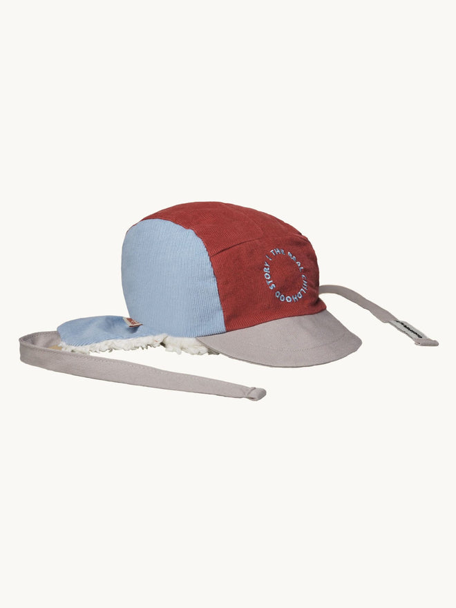 dziecięca bawełniana czapka uszatka róż niebieska arctic cherry cotton hat bok sztruksowa sztruks plusz 