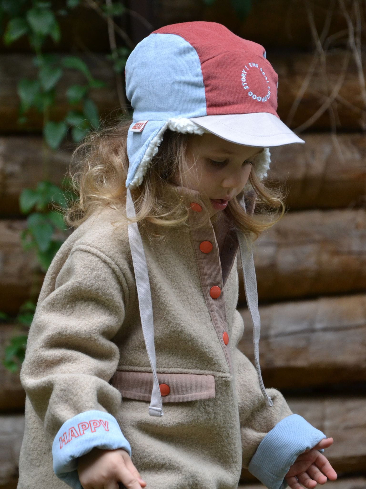 dziecięca bawełniana czapka uszatka róż niebieska arctic cherry cotton hat dziecko kurtka wełniana sztruksowa sztruks plusz