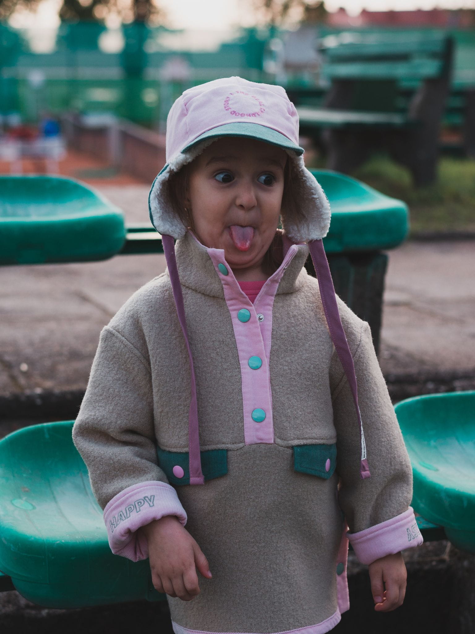 dziecięca czapka bawełniana sztruksowa sztruks plusz różowa forest flower cotton hat dziewczynka kurtka