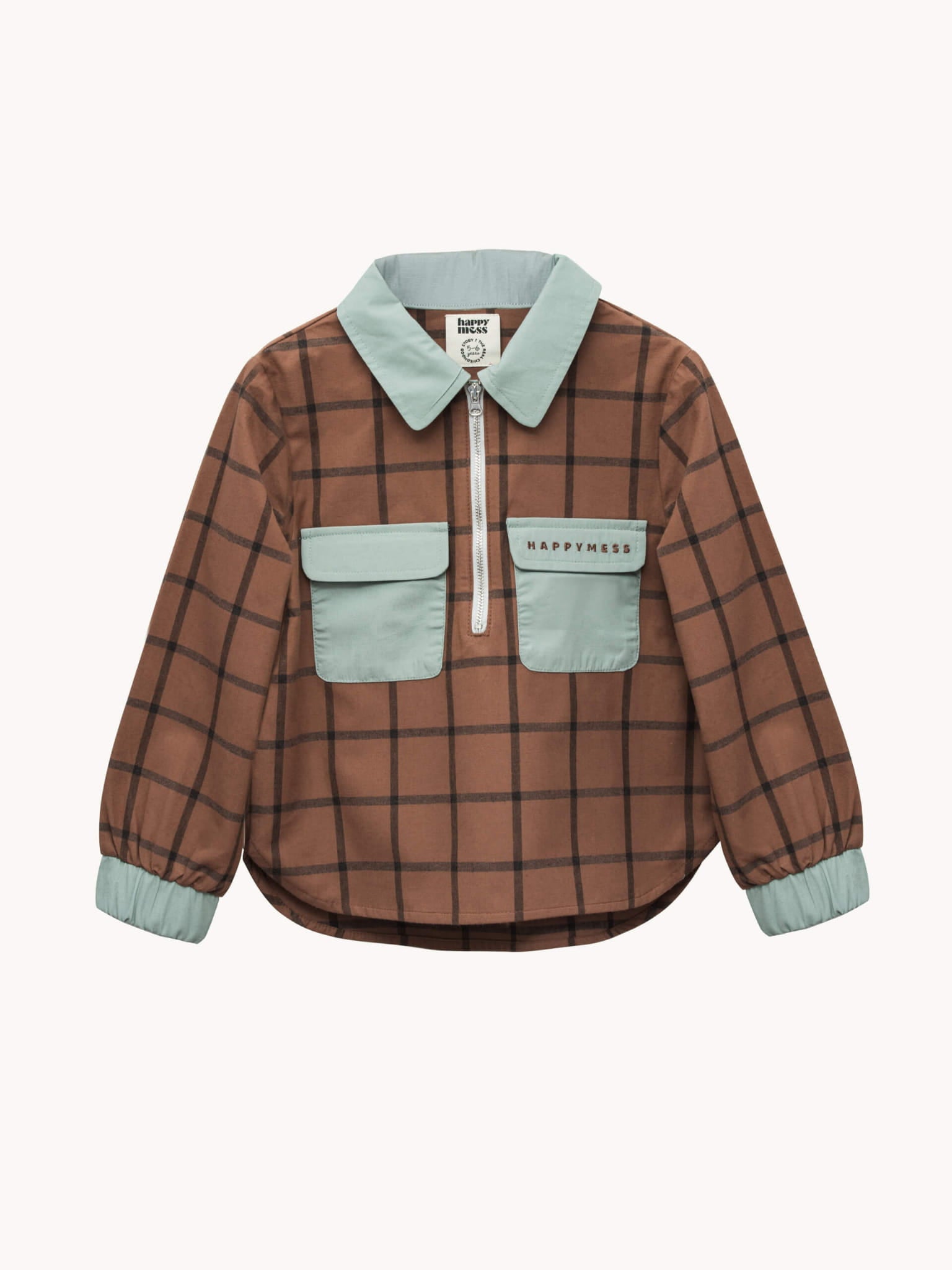 dziecięca koszula bawełniana krata brązowa cocoa brown przód