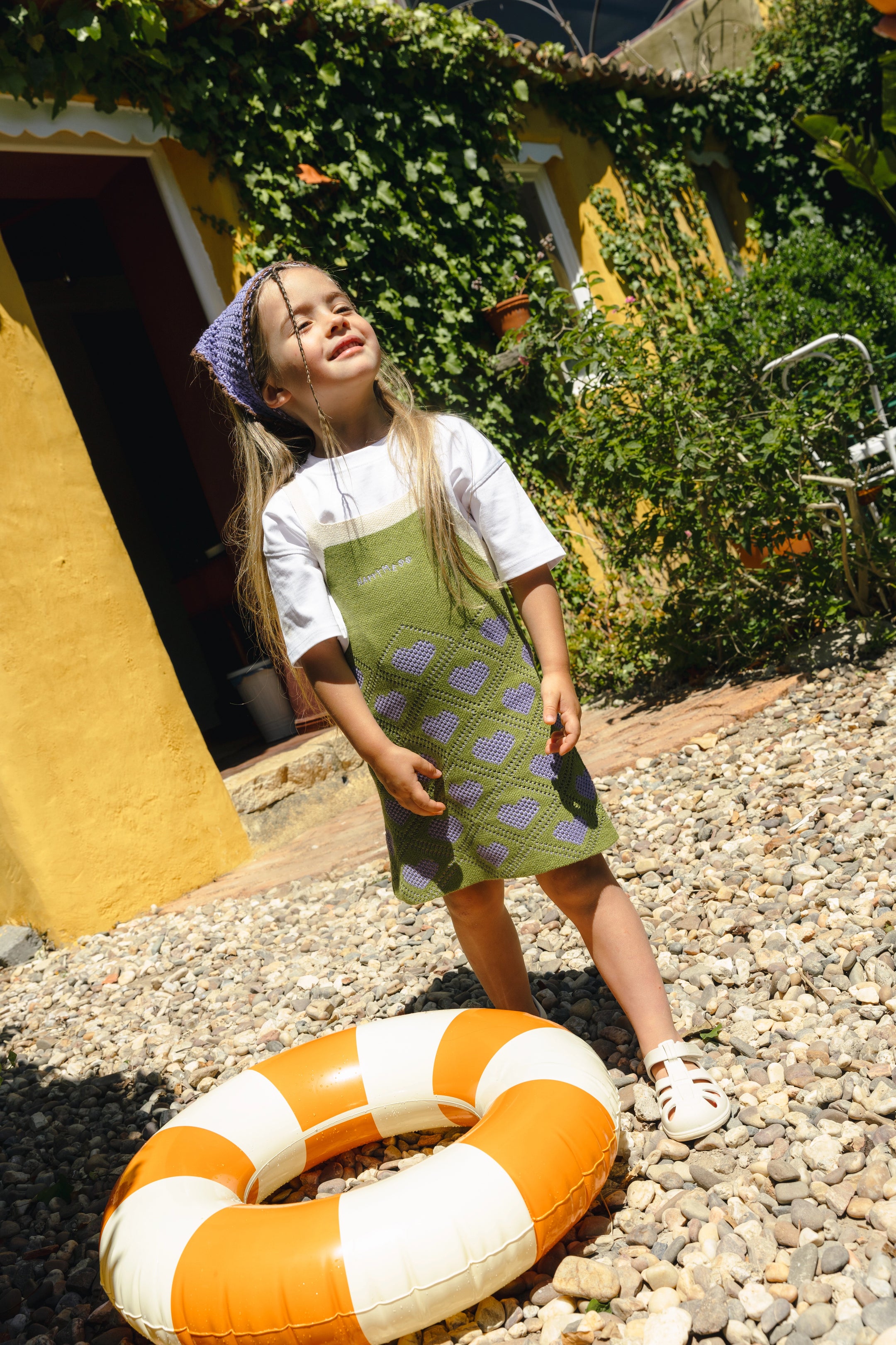 dziecięca sukienka letnia zielona bawełniana bawełna organiczna children's cotton dress lemongrass kleid kinderkleid orange baumwollkleid