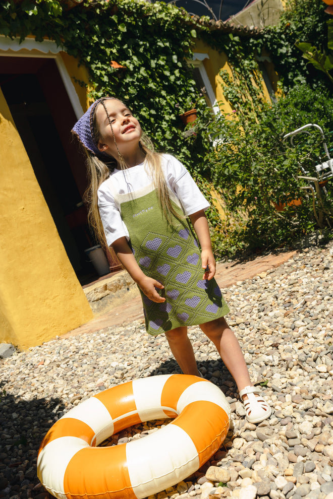 dziecięca sukienka letnia zielona bawełniana bawełna organiczna children's cotton dress lemongrass kleid kinderkleid orange baumwollkleid