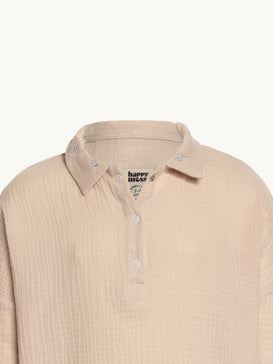 sukienka dziecięca muślinowa bawełna organiczna sand muslin dress przód detal kremowa