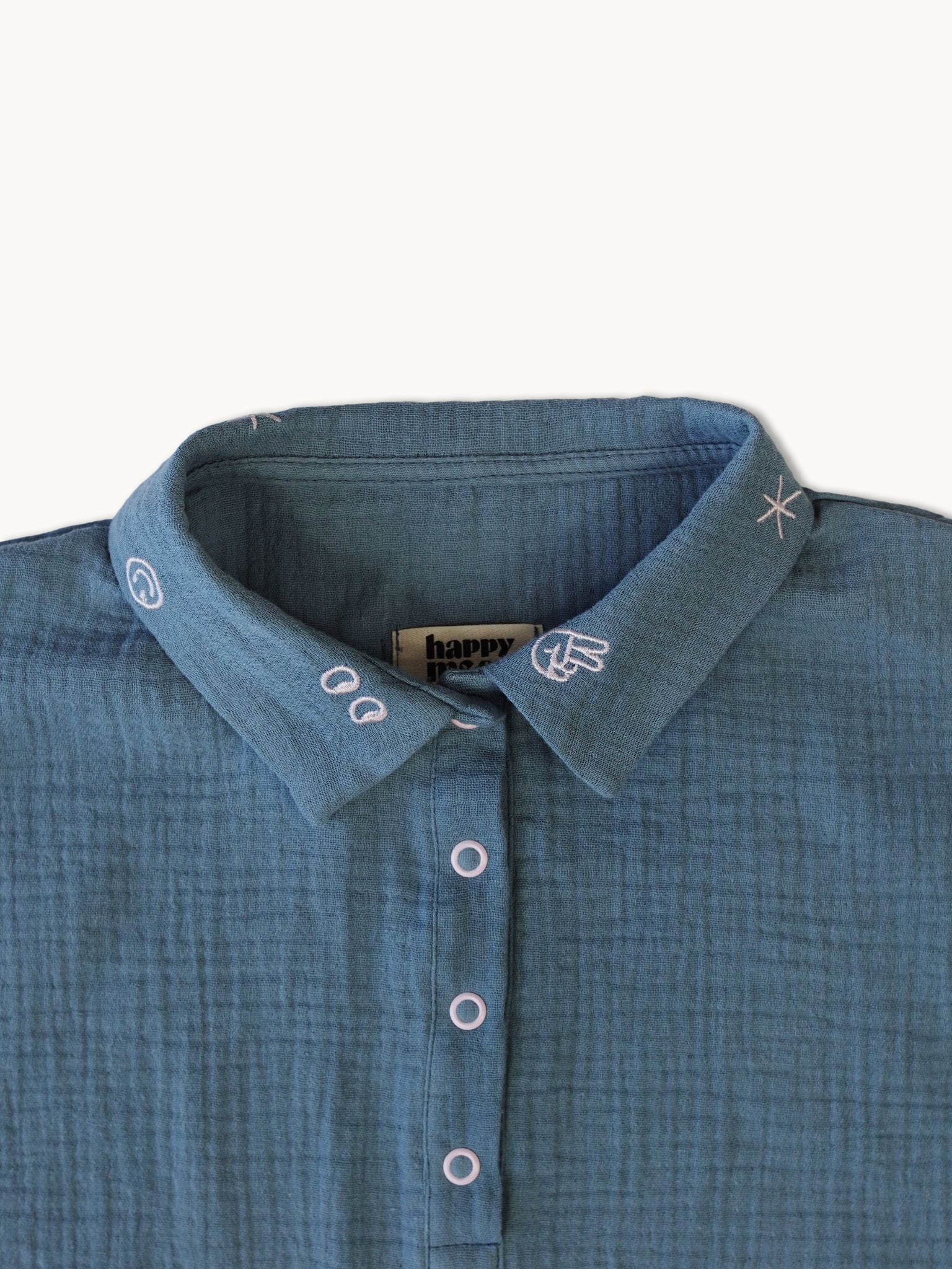 dziecięca sukienka muślinowa niebieska bawełna organiczna storm blue muslin dress organic cotton detal