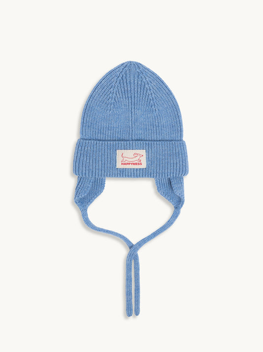 dziecięca czapka wełniana merino w paski niebieska ice blue wool hat beanie  przód 