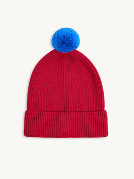 dziecięca wełniana czapka merino beanie czerwona cherry pop wool hat przód