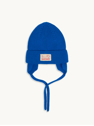 wełniana merino czapka dziecięca wiązana kobaltowa niebieska cobalt wool hat beanie przód 
