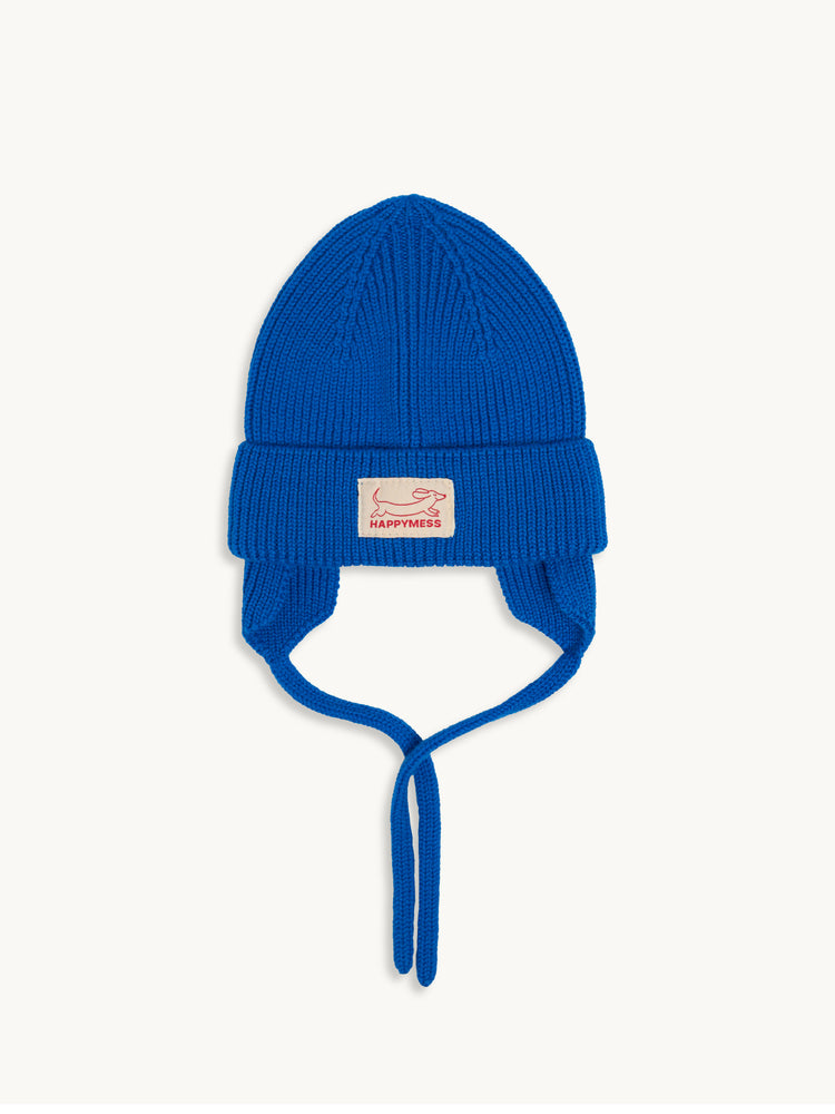 wełniana merino czapka dziecięca wiązana kobaltowa niebieska cobalt wool hat beanie przód 