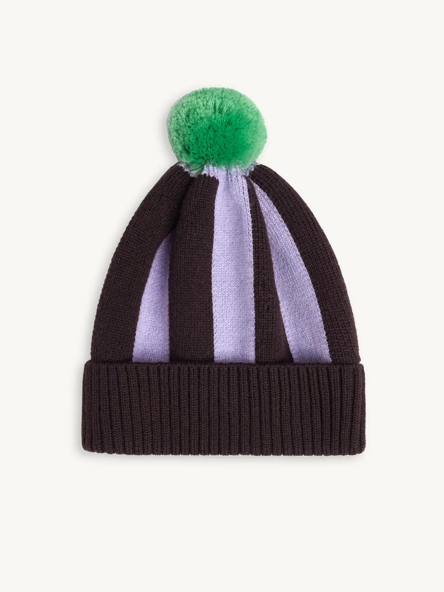 dziecięca wełniana czapka merino beanie w paski lilac brown brązowa fioletowa wool hat przód