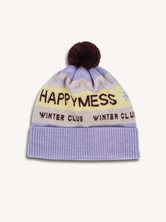 dziecięca czapka wełniana merino winter club fioletowa wool hat przód