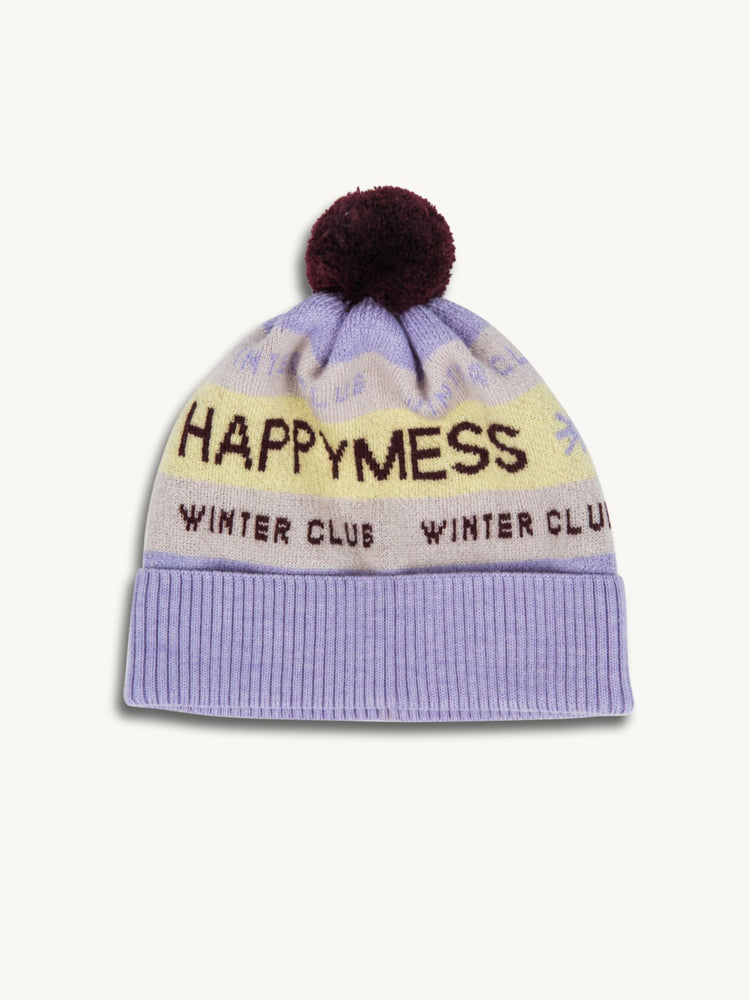 dziecięca czapka wełniana merino winter club fioletowa wool hat przód