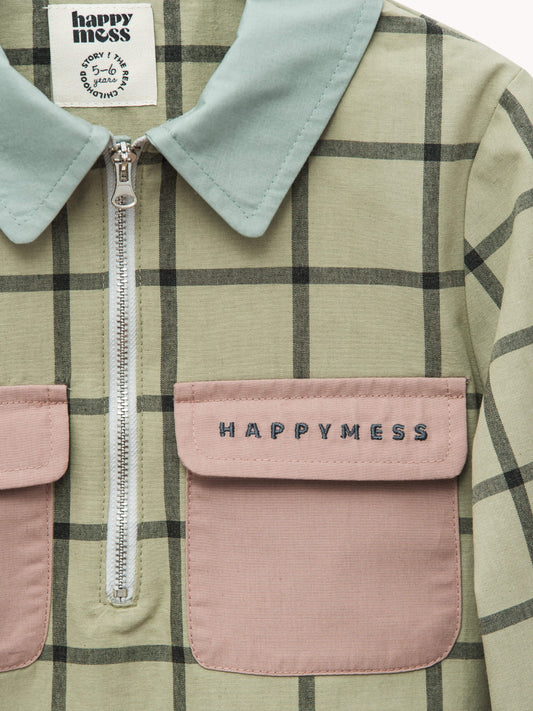 koszula dziecięca w kratę bawełniana zielona misty green vichy detal haft