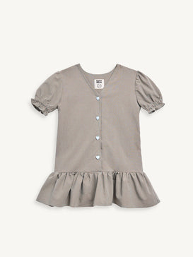 dziecięca sukienka w kratę vichy foggy brown przód sukienki