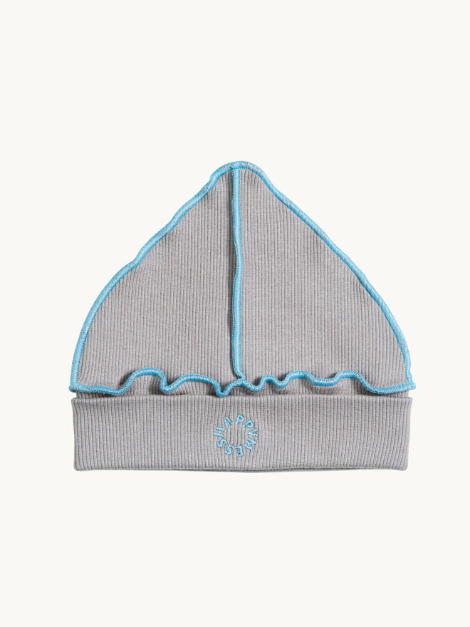 dziecięca czapka beanie bawełniana blue fog szara niebieskie detale cotton hat przód
