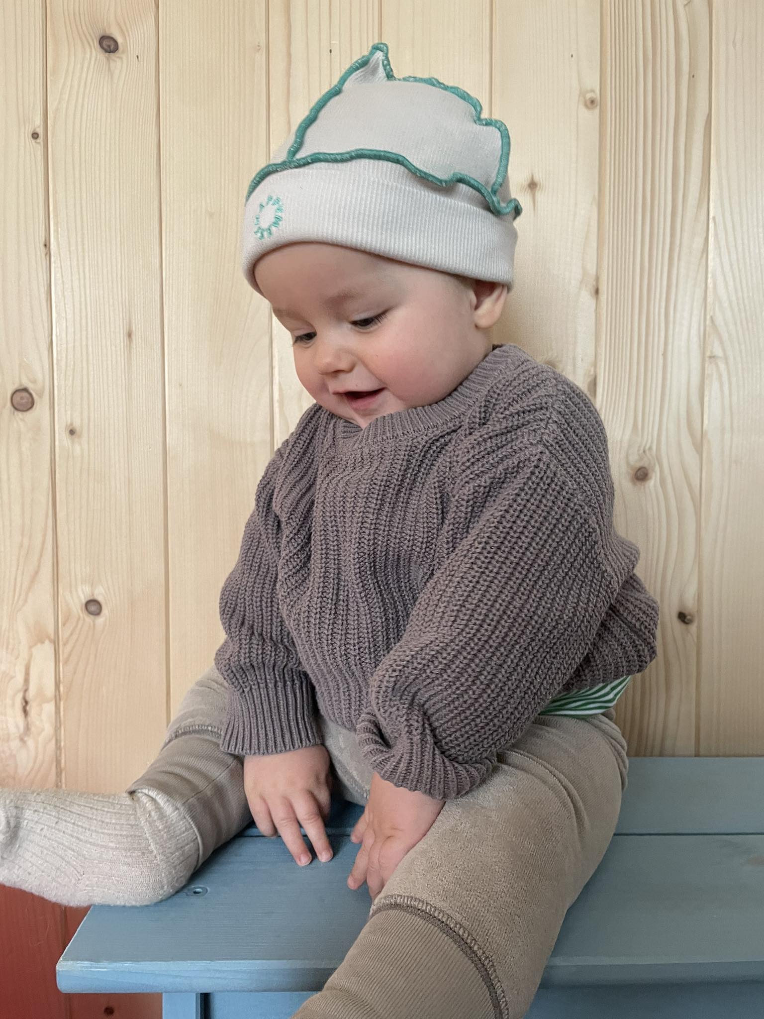 dziecięca czapka beanie bawełniana zielona detale cotton hat creamy avocado dziecko niemowlę