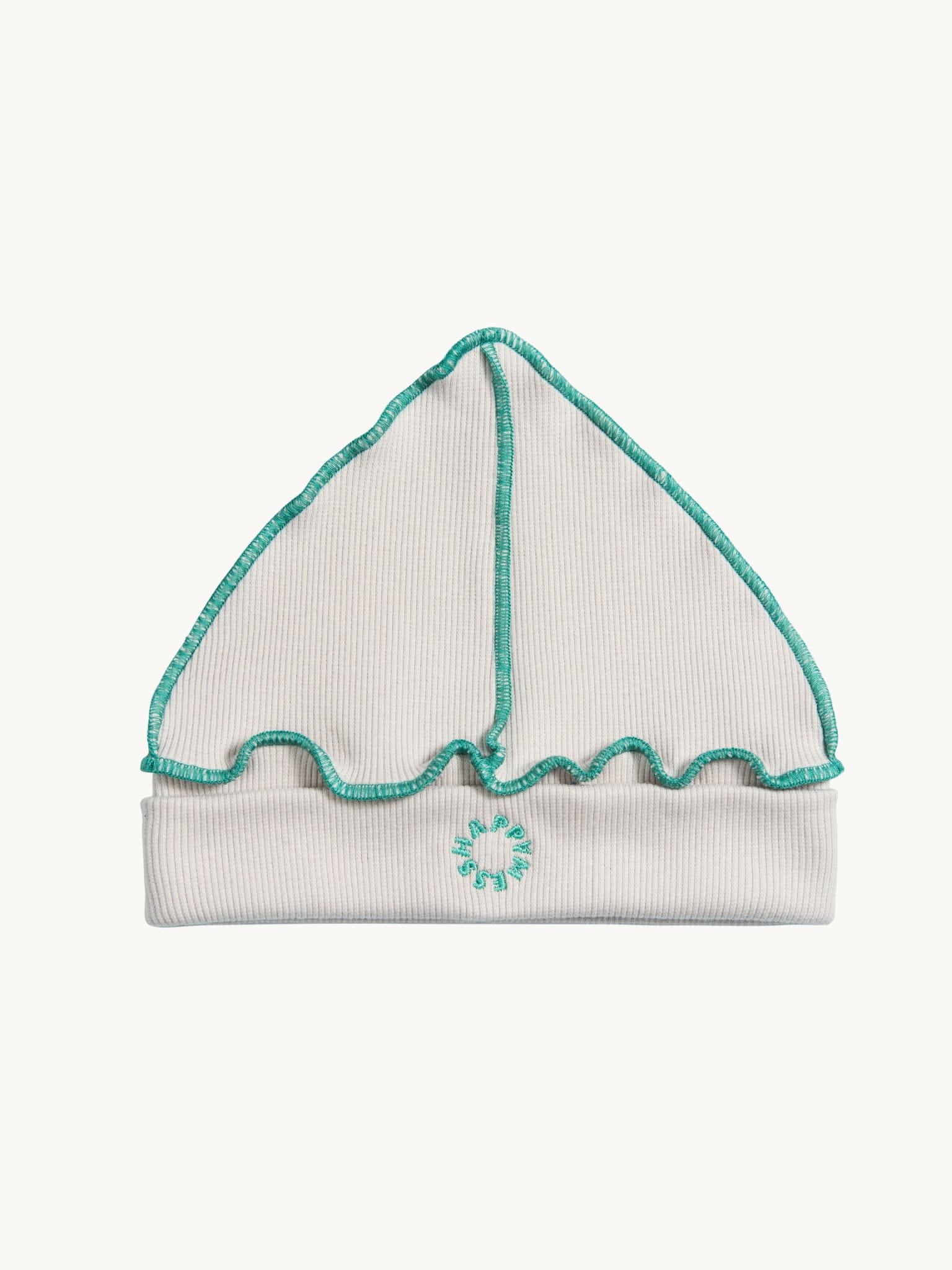 dziecięca czapka beanie bawełniana zielona detale cotton hat creamy avocado detal przód