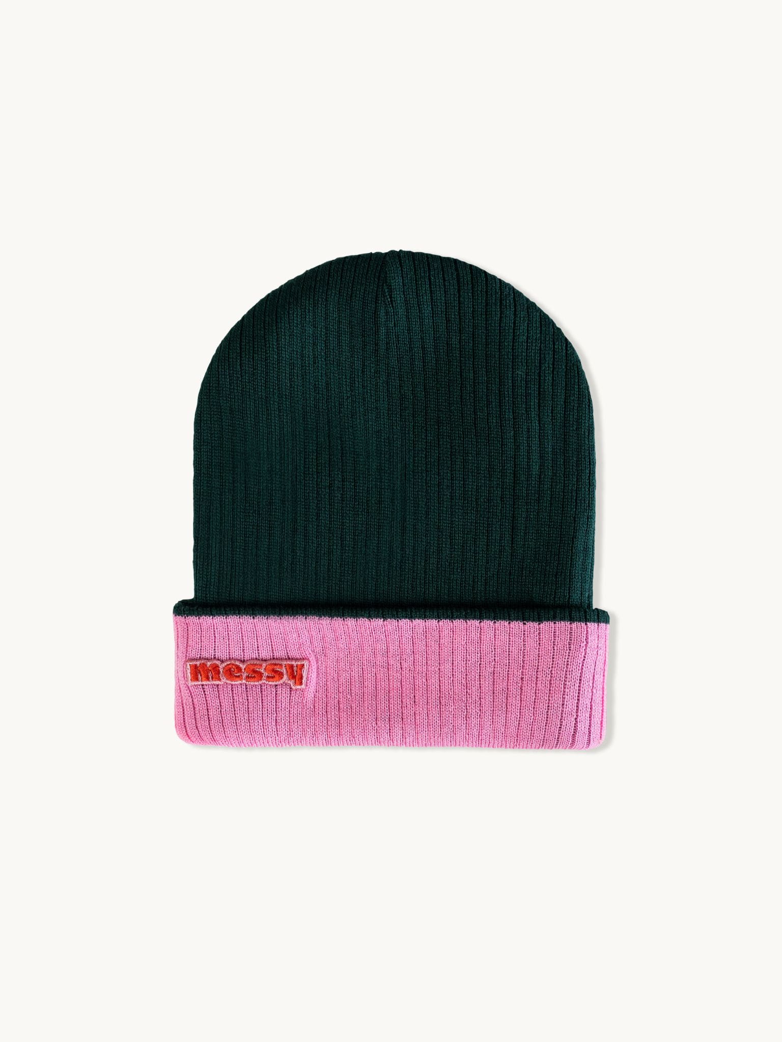 dziecięca wełniana czapka beanie merino dwustronna czarna różowa forrest berry wool hat przód czarny