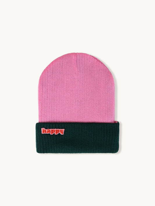 dziecięca wełniana czapka beanie merino dwustronna czarna różowa forrest berry wool hat przód