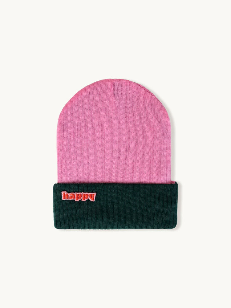 dziecięca wełniana czapka beanie merino dwustronna czarna różowa forrest berry wool hat przód