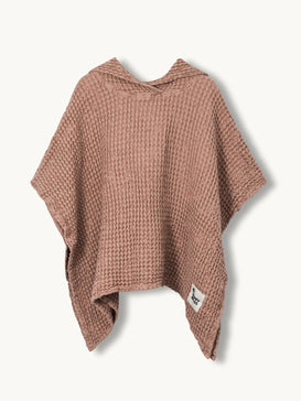 ponczo waflowe dzieciece lniane kąpielowe cinnamon beżowe poncho przód