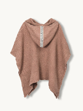 ponczo waflowe dzieciece lniane kąpielowe cinnamon beżowe poncho tył kaptur