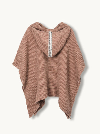 ponczo waflowe dzieciece lniane kąpielowe cinnamon beżowe poncho tył kaptur