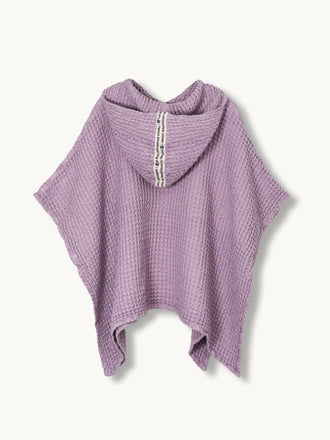 waflowe ponczo kąpielowe dziecięce lniane lavender lawendowe tył poncho 