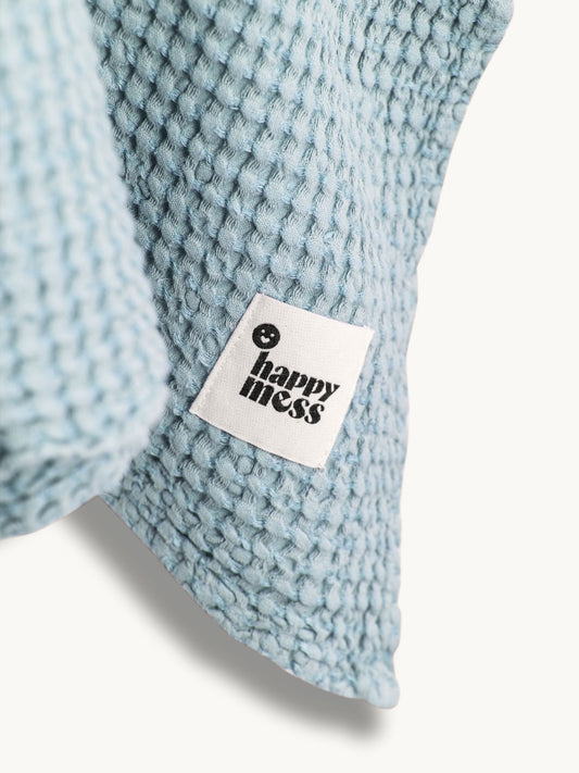 ponczo waflowe dzieciece lniane kąpielowe poncho sky blue niebieskie detal logo