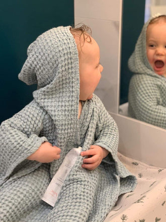 ponczo waflowe dzieciece lniane kąpielowe poncho sky blue niebieskie dziecko 