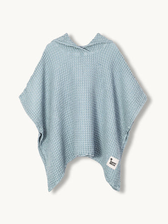 ponczo waflowe dzieciece lniane kąpielowe poncho sky blue niebieskie przód