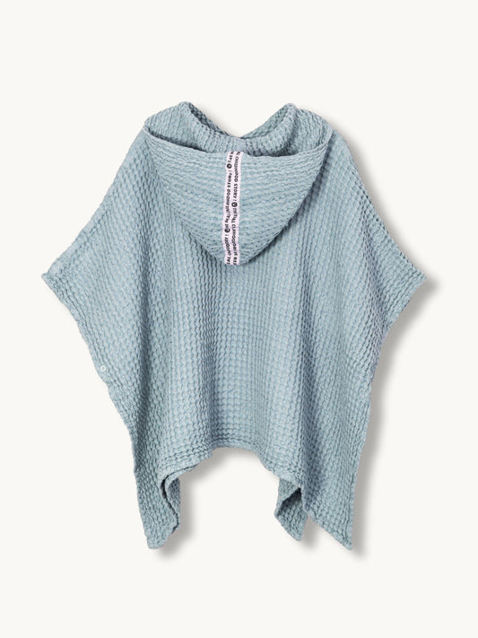 ponczo waflowe dzieciece lniane kąpielowe poncho sky blue niebieskie tył kaptur