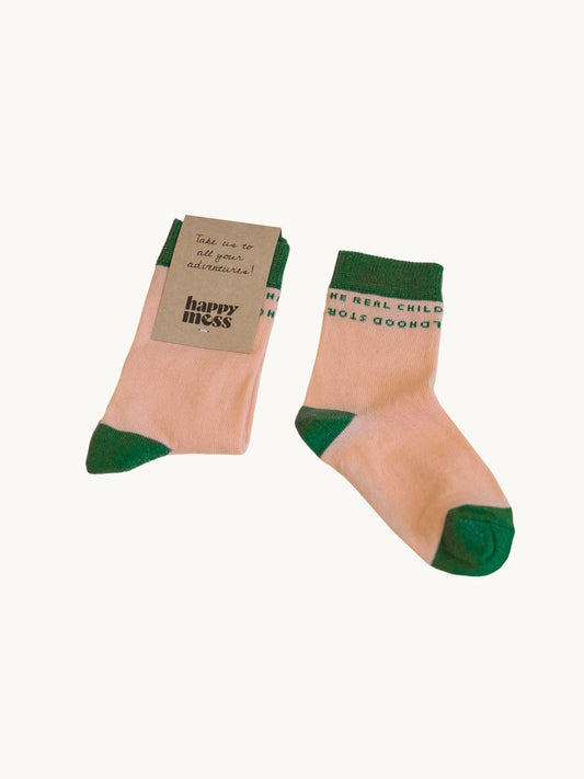 dziecięce skarpetki bawełniane marshmallow różowe z zielonym detale cotton socks