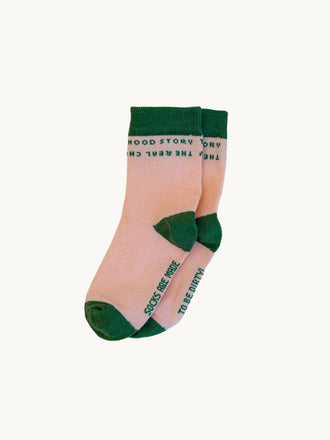 dziecięce skarpetki bawełniane marshmallow różowe z zielonym detalem cotton socks 