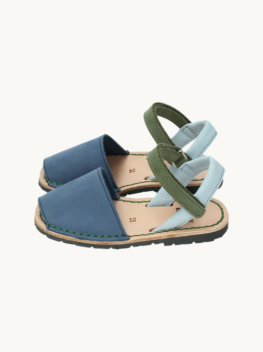 dziecięce sandały minorki skórzane nubuck minorcan sandals leather niebieskie seaside bok