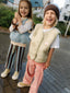 kamizelka wełniana merino dziecięca kropki polka dots bezrękawnik  merino wool vest sleveeless gilet weste wollweste