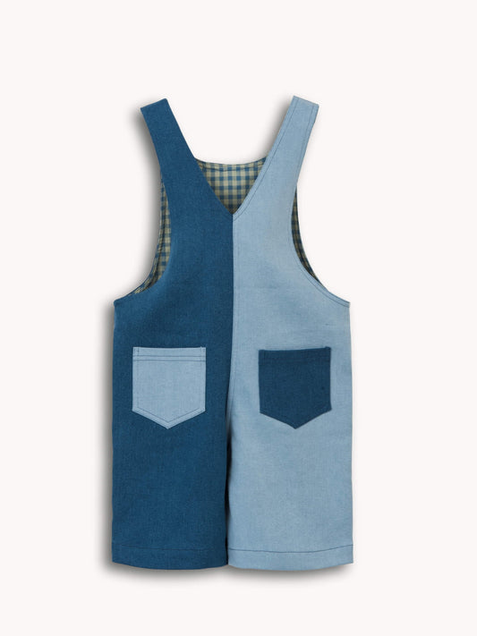 dziecięce ogrodniczki niebieskie blue denim short dungaree tył