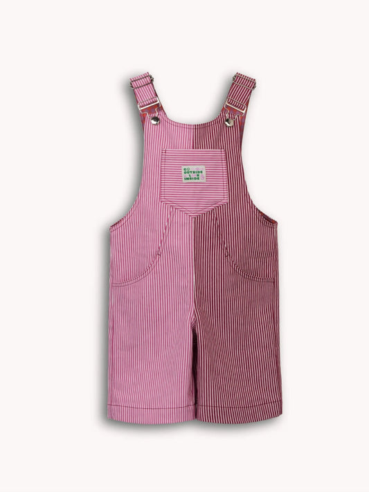 dziecięce ogrodniczki w paski różowe watermelon stripes short dungaree przód