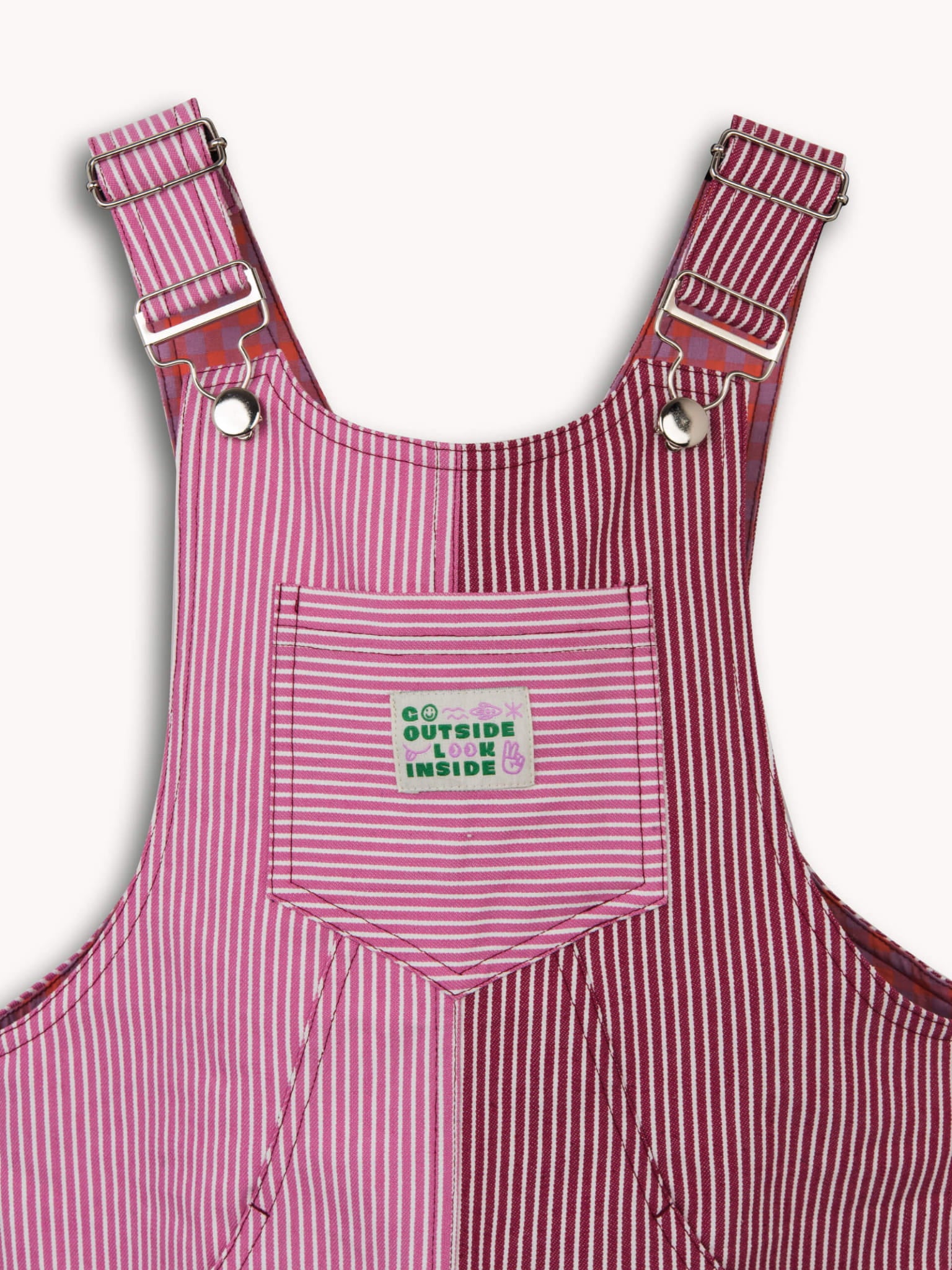 dziecięce ogrodniczki w paski różowe watermelon stripes short dungaree detal