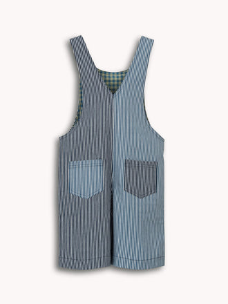 dziecięce ogrodniczki w paski niebieskie short dungaree wave stripes tył