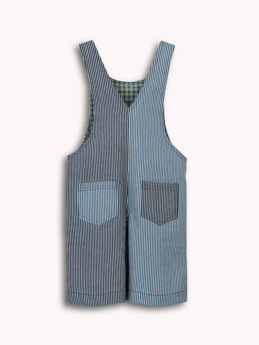 dziecięce ogrodniczki w paski niebieskie short dungaree wave stripes tył