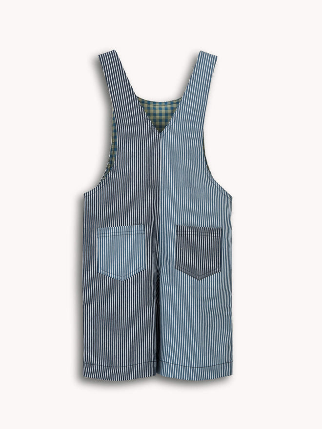 dziecięce ogrodniczki w paski niebieskie short dungaree wave stripes tył