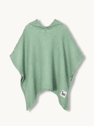 ponczo waflowe dzieciece lniane kąpielowe poncho sage zielone przód