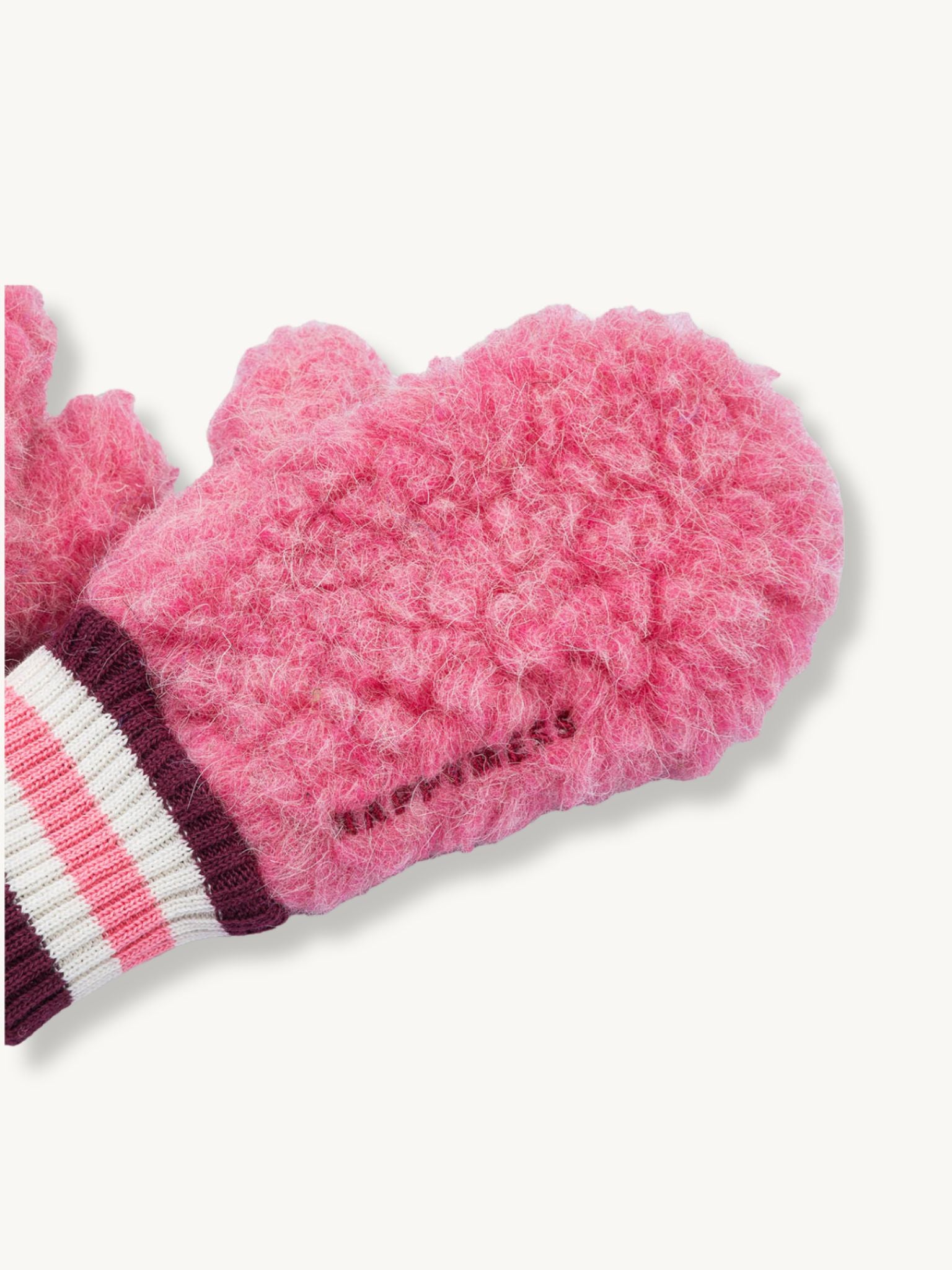 dziecięce rękawiczki merino dusty pink różowe wiązane wool mittens detal haft