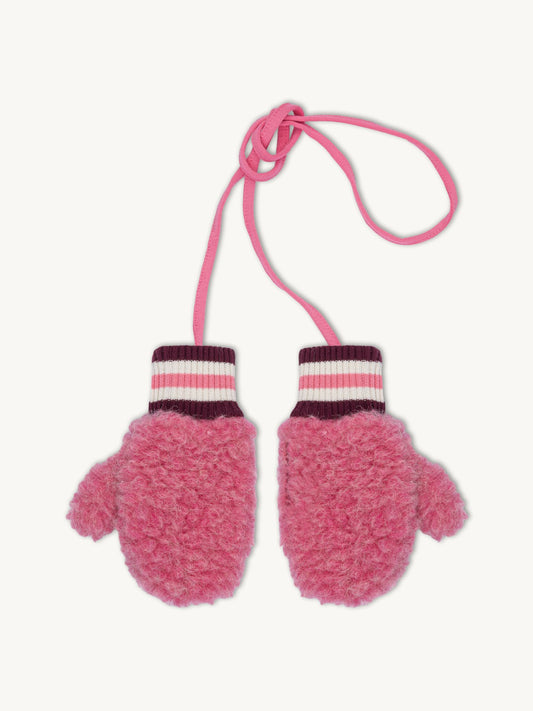 dziecięce rękawiczki merino dusty pink różowe wiązane wool mittens 