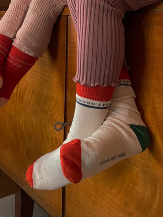 dziecięce skarpetki bawełniane kremowe z zielonym detalem forrest green cotton sock