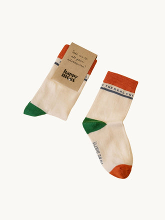 dziecięce skarpetki bawełniane kremowe z zielonym detalem forrest green cotton sock detal