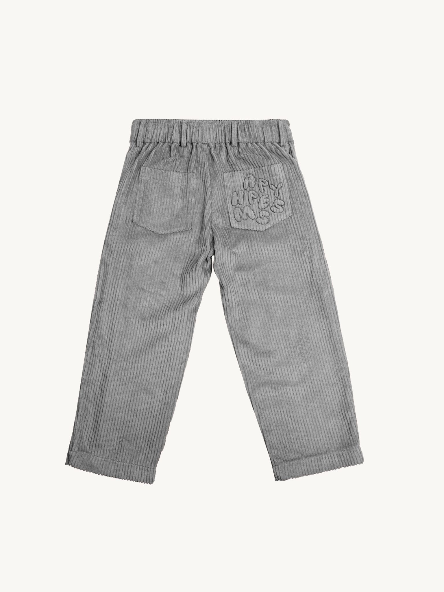 dziecięce spodnie sztruksowe szare foggy grey corduroy szare tył bawełniane cotton