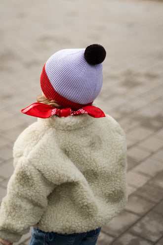 dziecięca czapka beanie fioletowa berry redhat child kurtka bomberka jacket polka dots